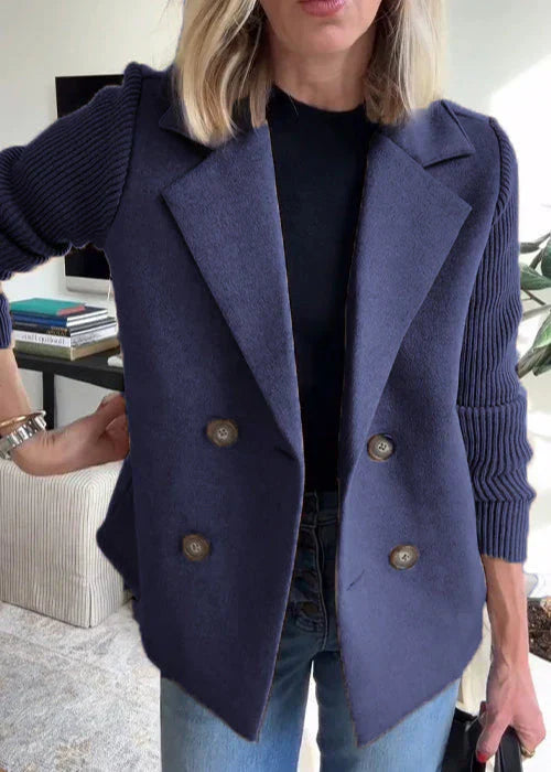 Women's Structured Short Coat with Lapel Button Front