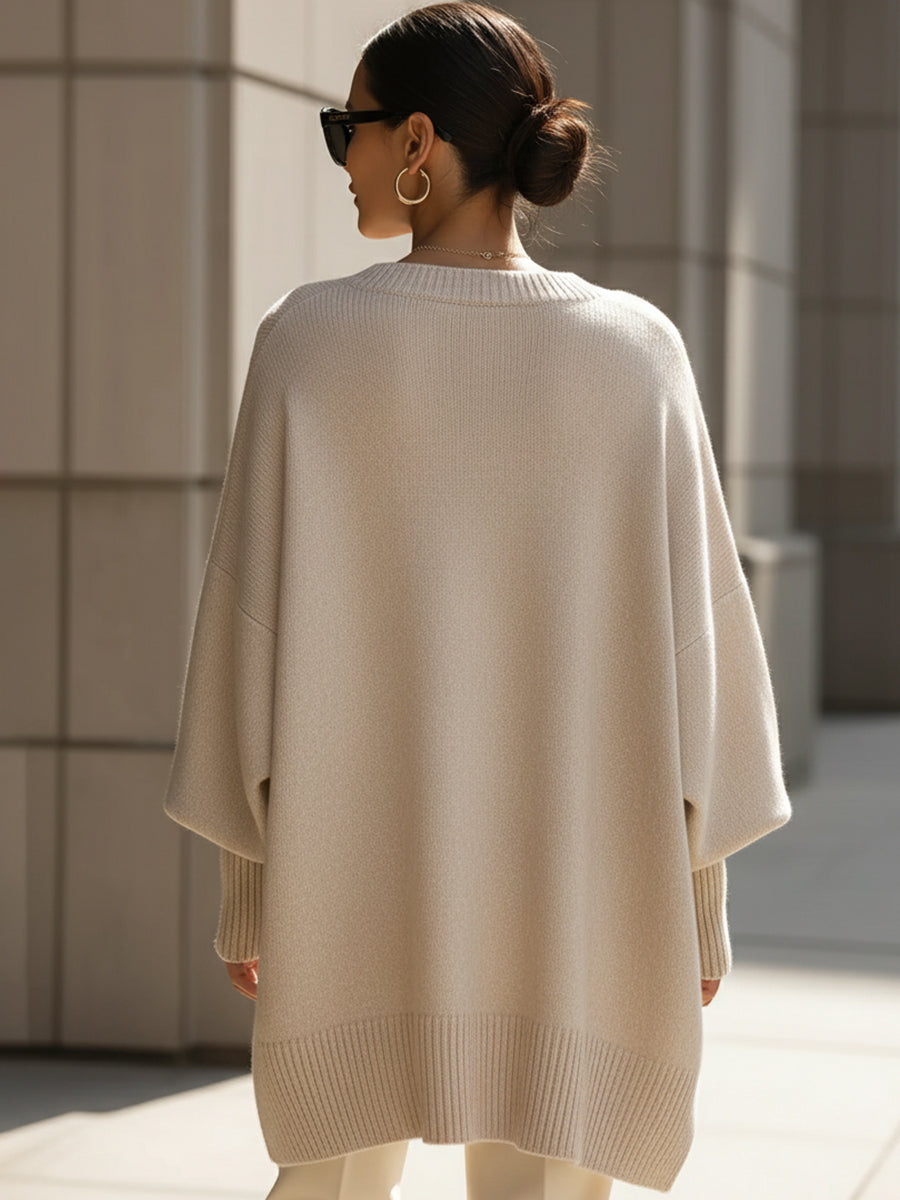 Women's Oversized Poncho Sweater with Round Neck