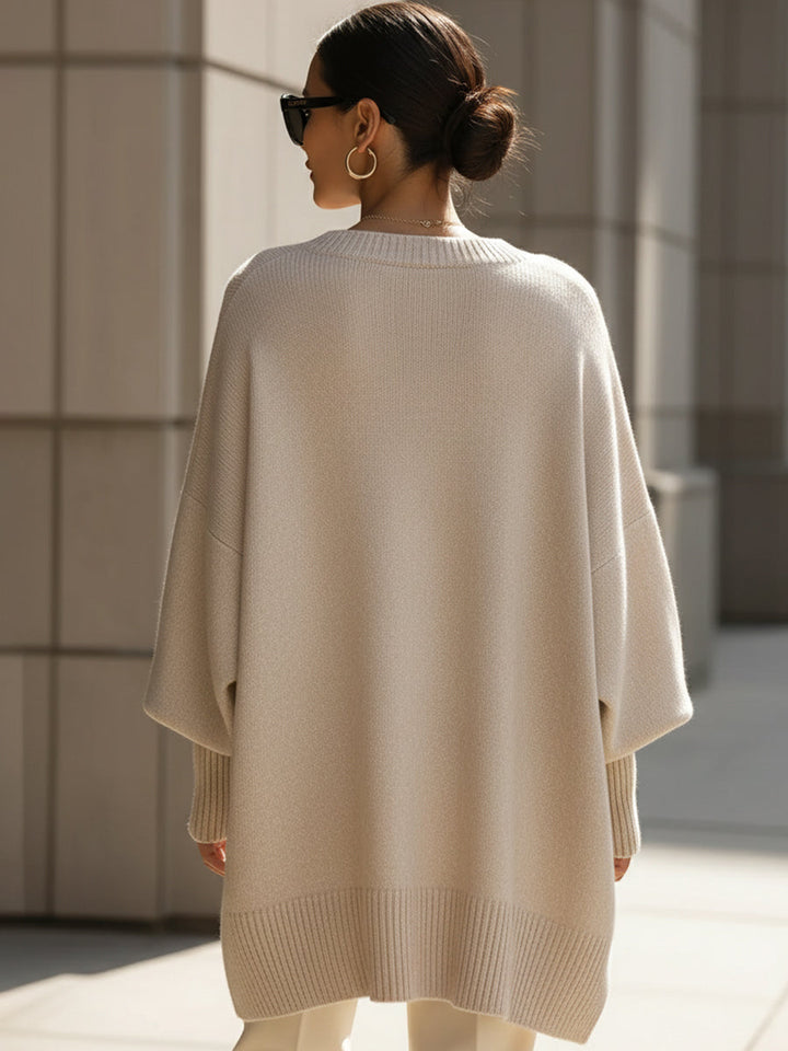 Women's Oversized Poncho Sweater with Round Neck