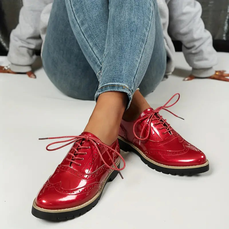 StylebySassy | Patent Leather Oxford Shoes with Chunky Sole for Women