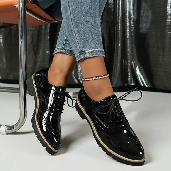 StylebySassy | Patent Leather Oxford Shoes with Chunky Sole for Women
