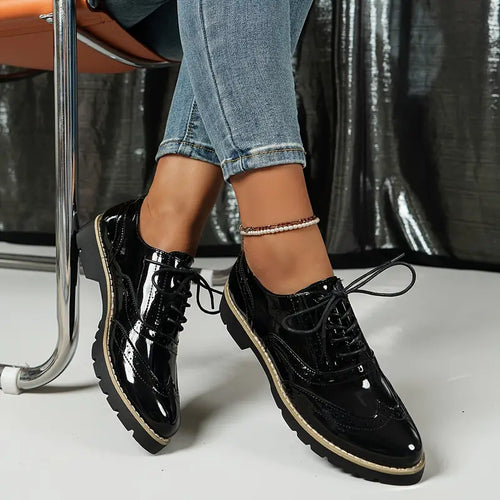 StylebySassy | Patent Leather Oxford Shoes with Chunky Sole for Women