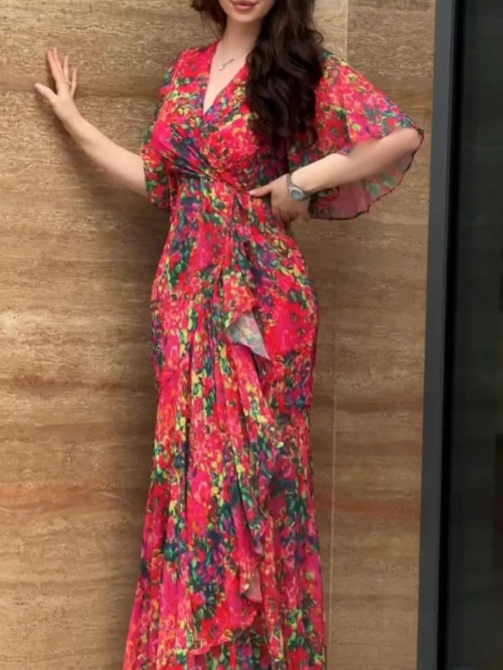 Women’s Dress | Trumpet Sleeves Floral Print