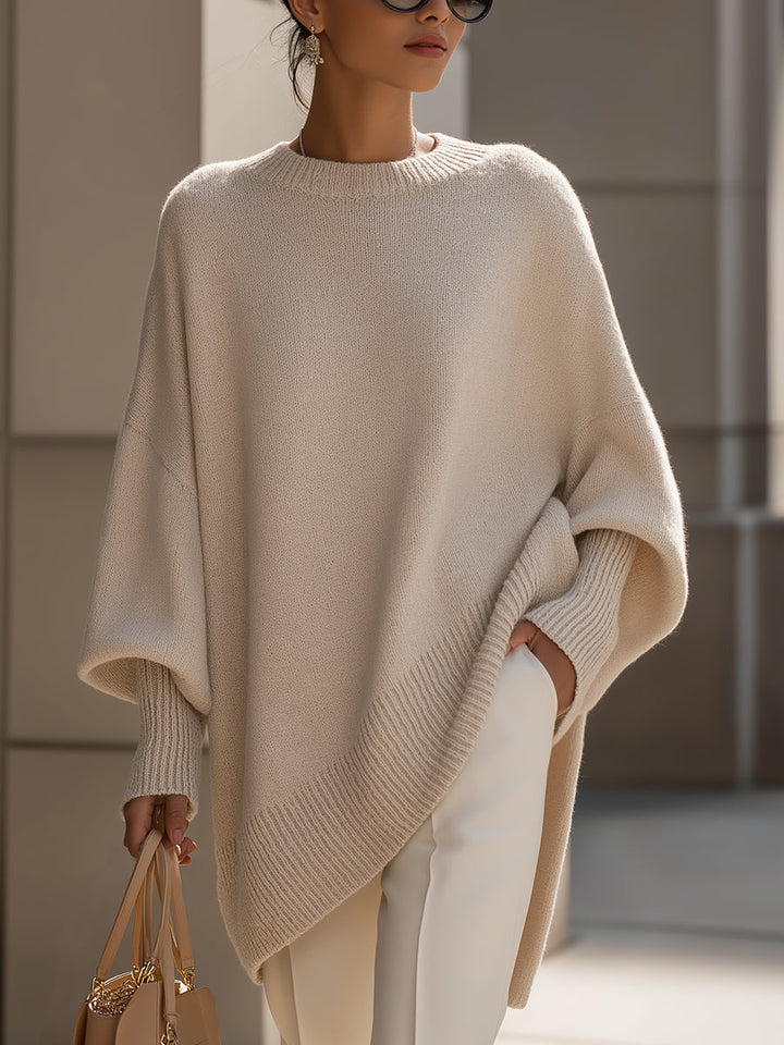 Women's Oversized Poncho Sweater with Round Neck