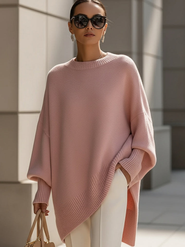 Women's Oversized Poncho Sweater with Round Neck