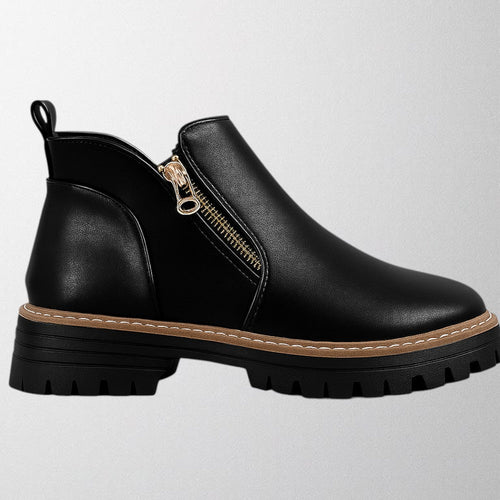 Women's Black Ankle Boots with Side Zip Lug Sole