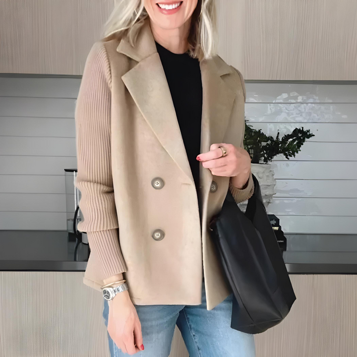 Women's Structured Short Coat with Lapel Button Front