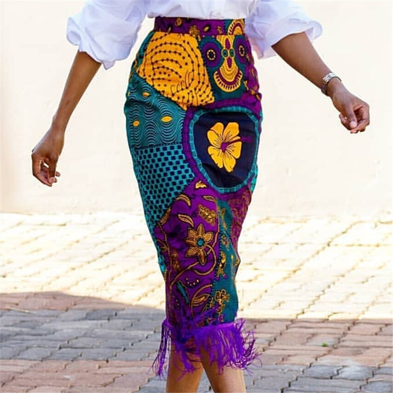 Women's elegant skirt with fringes and extraordinary print StylebySassy