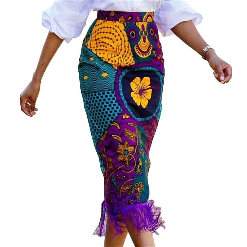Women's elegant skirt with fringes and extraordinary print StylebySassy