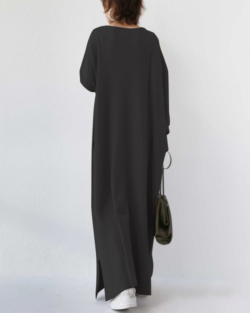 Women's Oversized Maxi Dress with V-Neck Long Sleeves