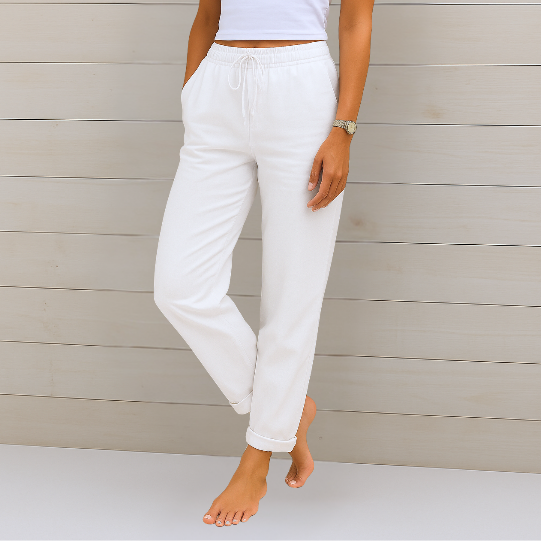 Women’s Straight Leg Pants with Elastic Waist Side Pockets