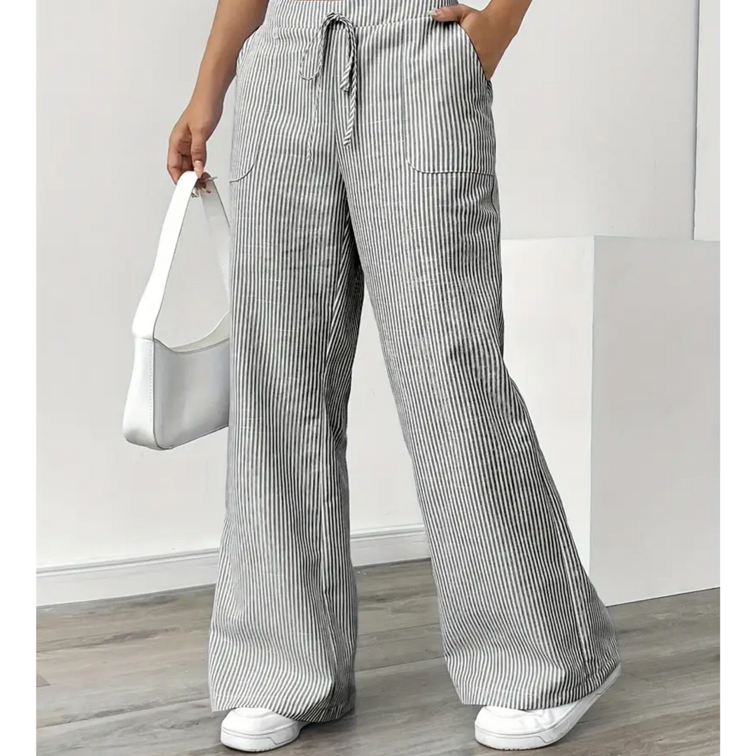 Women’s Wide Leg Pants with Drawstring Waist Striped Loose Fit