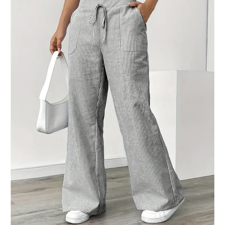 Women’s Wide Leg Pants with Drawstring Waist Striped Loose Fit