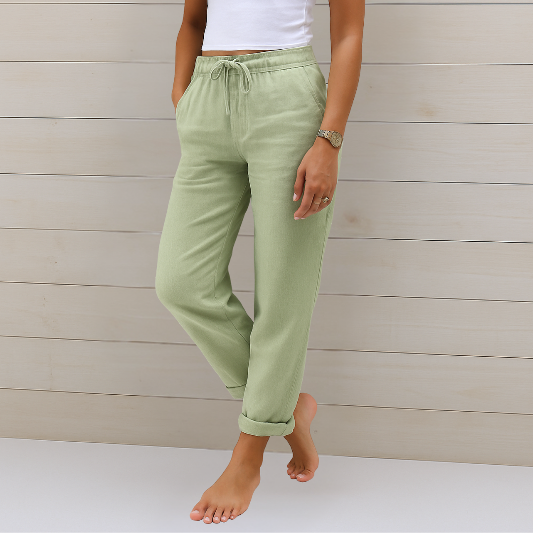 Women’s Straight Leg Pants with Elastic Waist Side Pockets