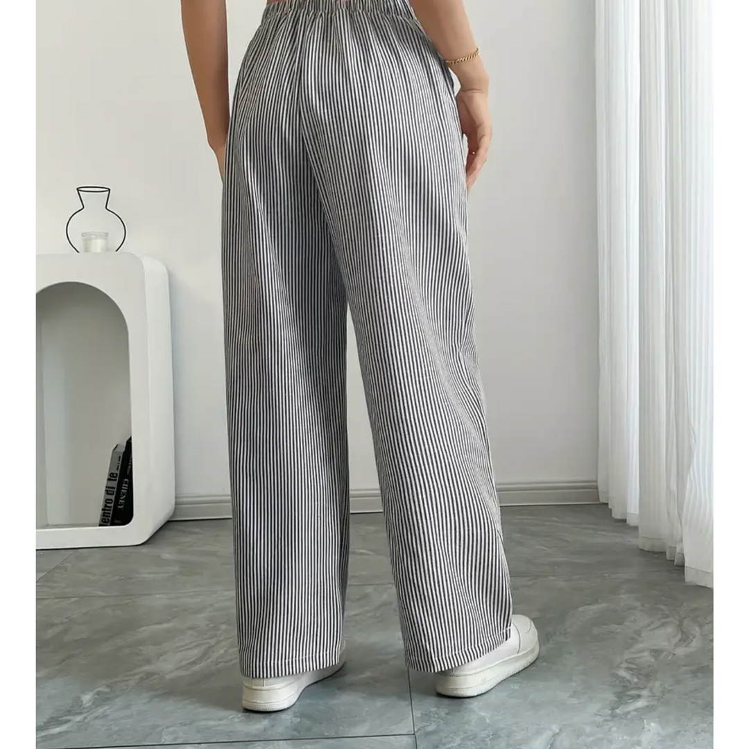 Women’s Wide Leg Pants with Drawstring Waist Striped Loose Fit