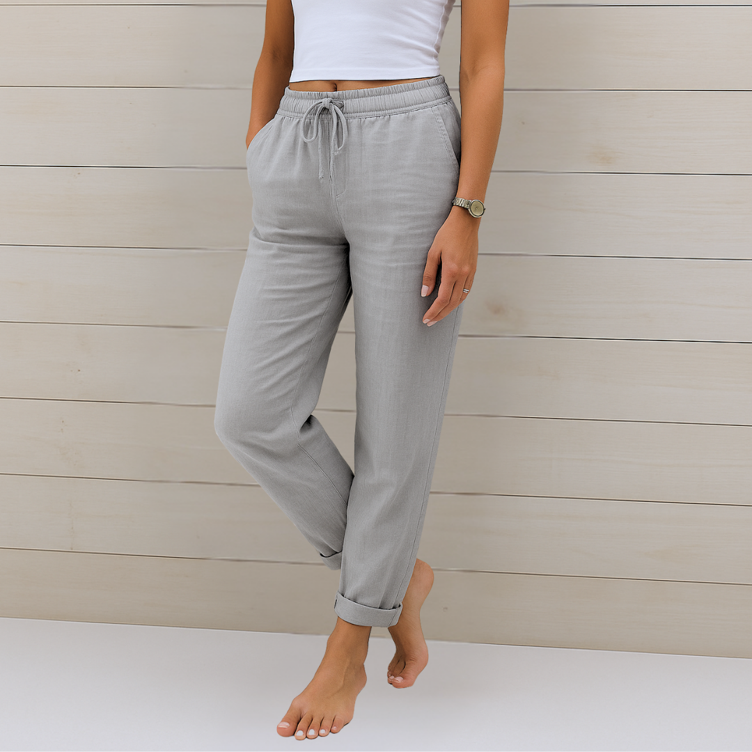 Women’s Straight Leg Pants with Elastic Waist Side Pockets