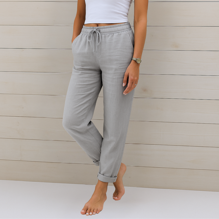 Women’s Straight Leg Pants with Elastic Waist Side Pockets