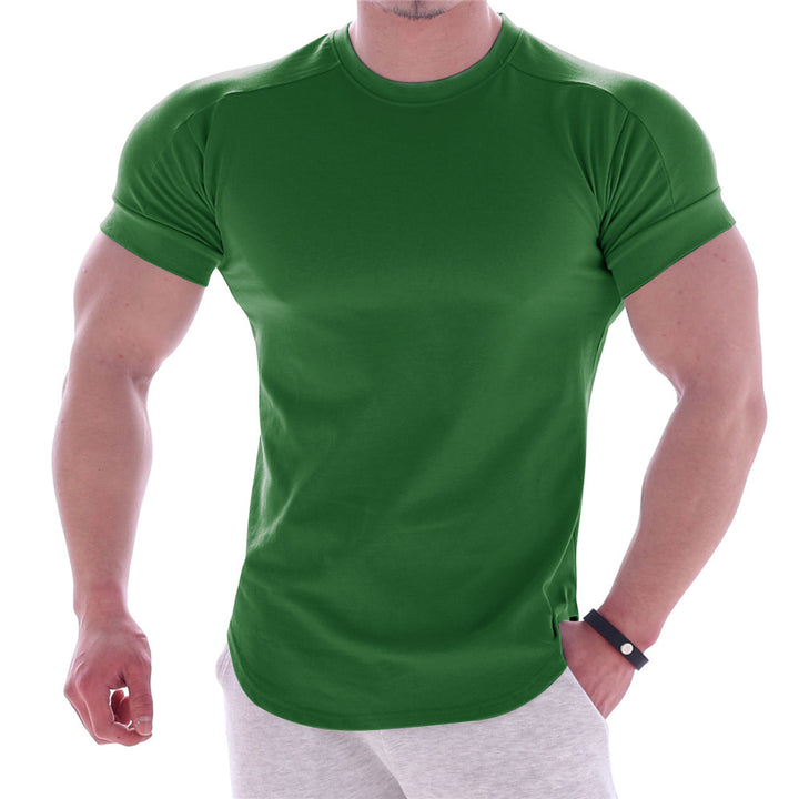 Men's body-hugging short-sleeve shirt made of cotton-elastane mix with round neckline and rounded hem StylebySassy