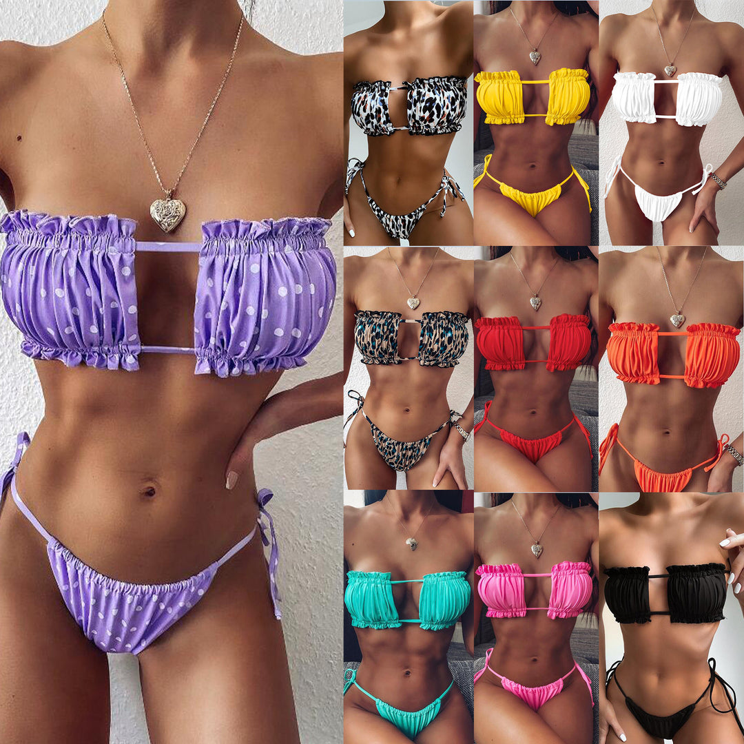 Women Bandeau Bikini Set with Adjustable Ruffle Details StylebySassy