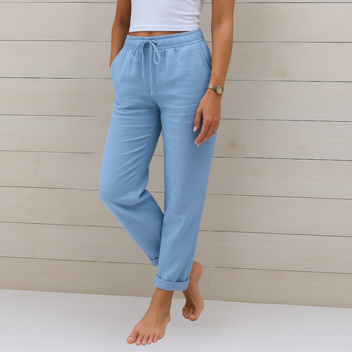 Women’s Straight Leg Pants with Elastic Waist Side Pockets