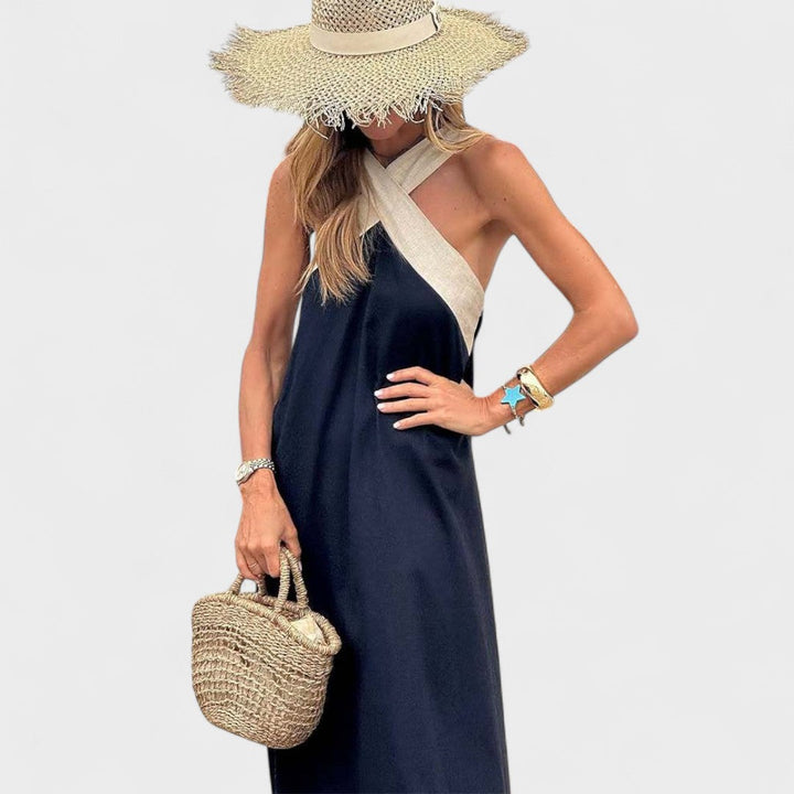 Women's Sleeveless Maxi Dress with Crossed Straps