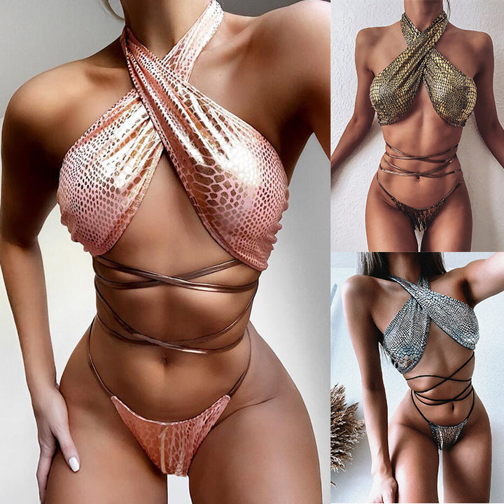 Women's erotic bikini set with snake skin-like design StylebySassy