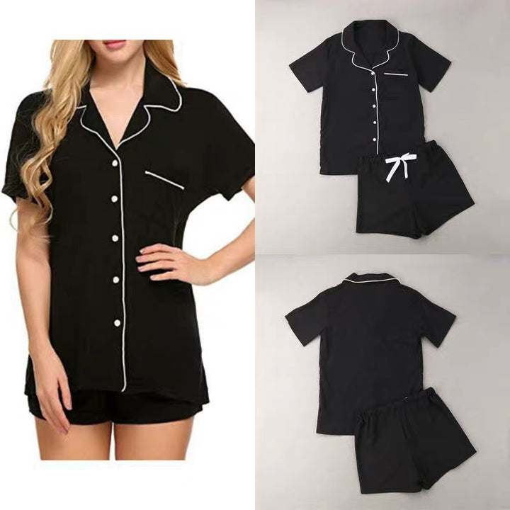Ladies two-piece shorty pajama set made of viscose jersey with piped collar and drawstring waistband StylebySassy