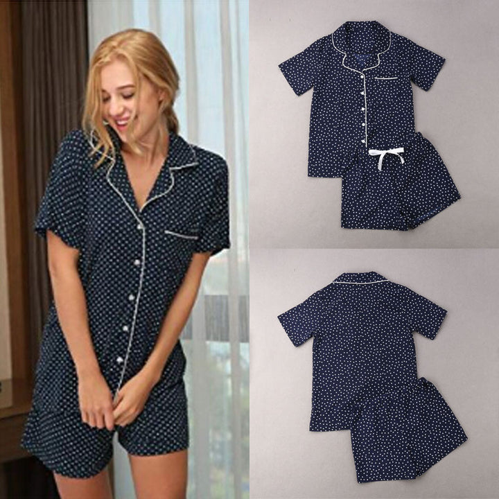 Ladies two-piece shorty pajama set made of viscose jersey with piped collar and drawstring waistband StylebySassy