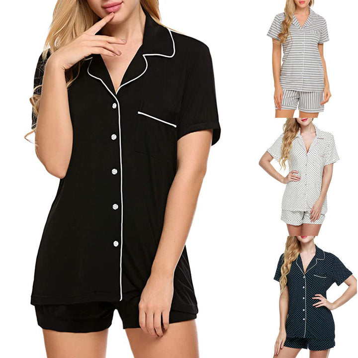 Ladies two-piece shorty pajama set made of viscose jersey with piped collar and drawstring waistband StylebySassy