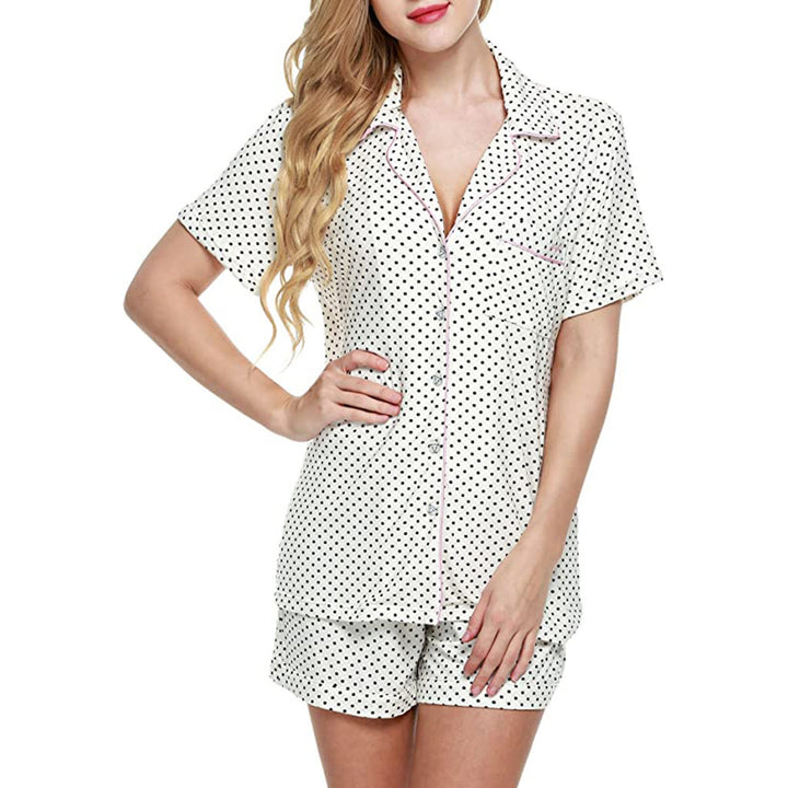 Ladies two-piece shorty pajama set made of viscose jersey with piped collar and drawstring waistband StylebySassy