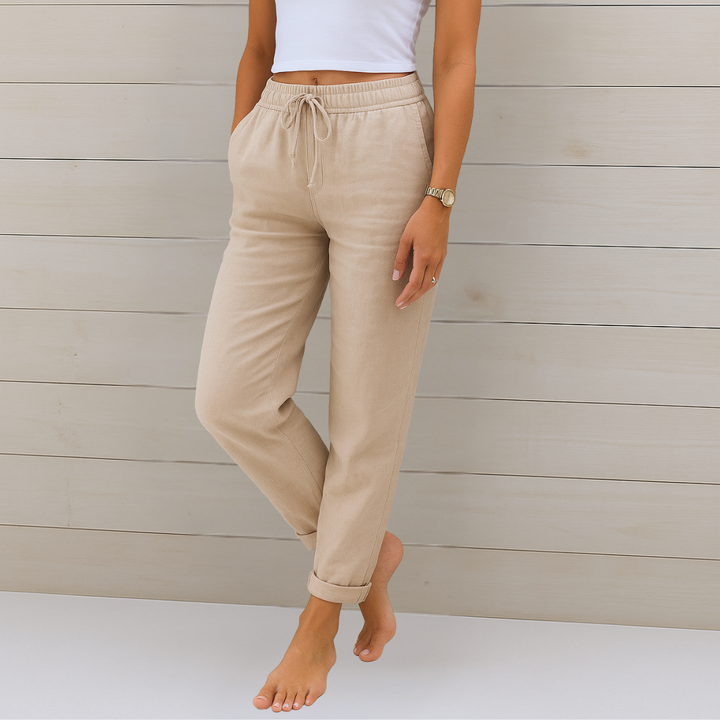 Women’s Straight Leg Pants with Elastic Waist Side Pockets