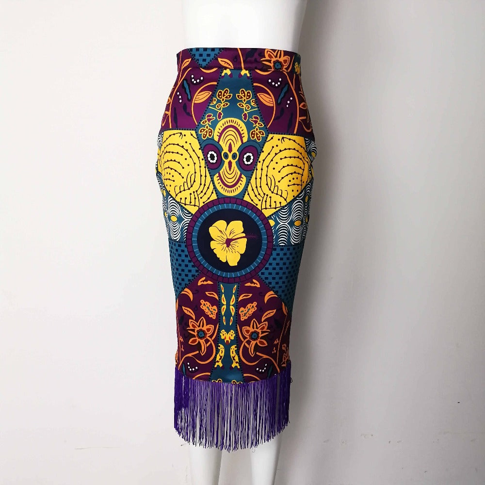 Women's elegant skirt with fringes and extraordinary print StylebySassy