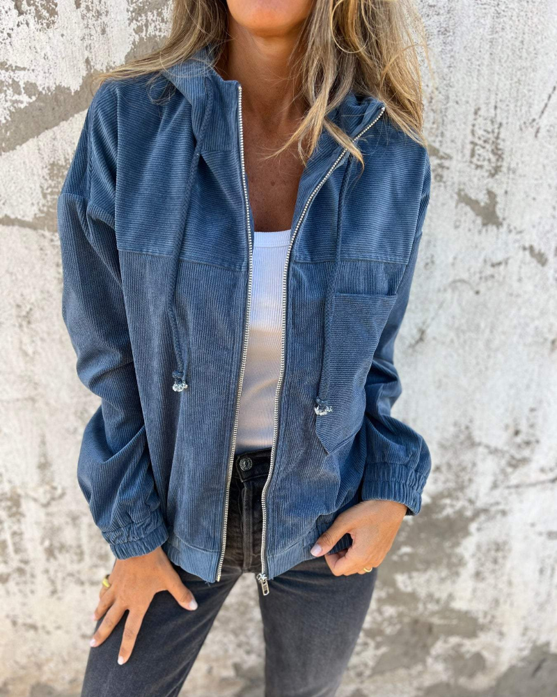 Women's Long Sleeve Hooded Jacket with Front Zipper