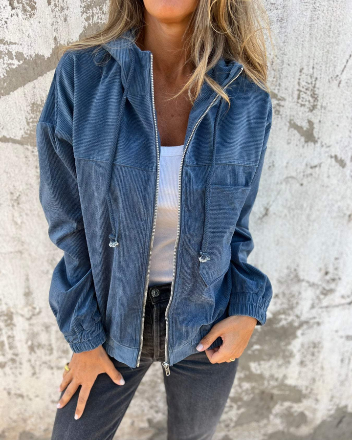 Women's Long Sleeve Hooded Jacket with Front Zipper
