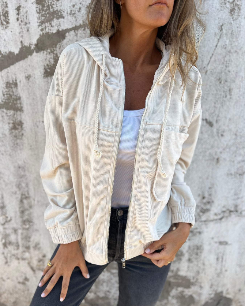 Women's Long Sleeve Hooded Jacket with Front Zipper