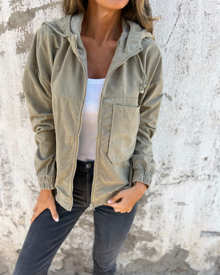 Women's Long Sleeve Hooded Jacket with Front Zipper