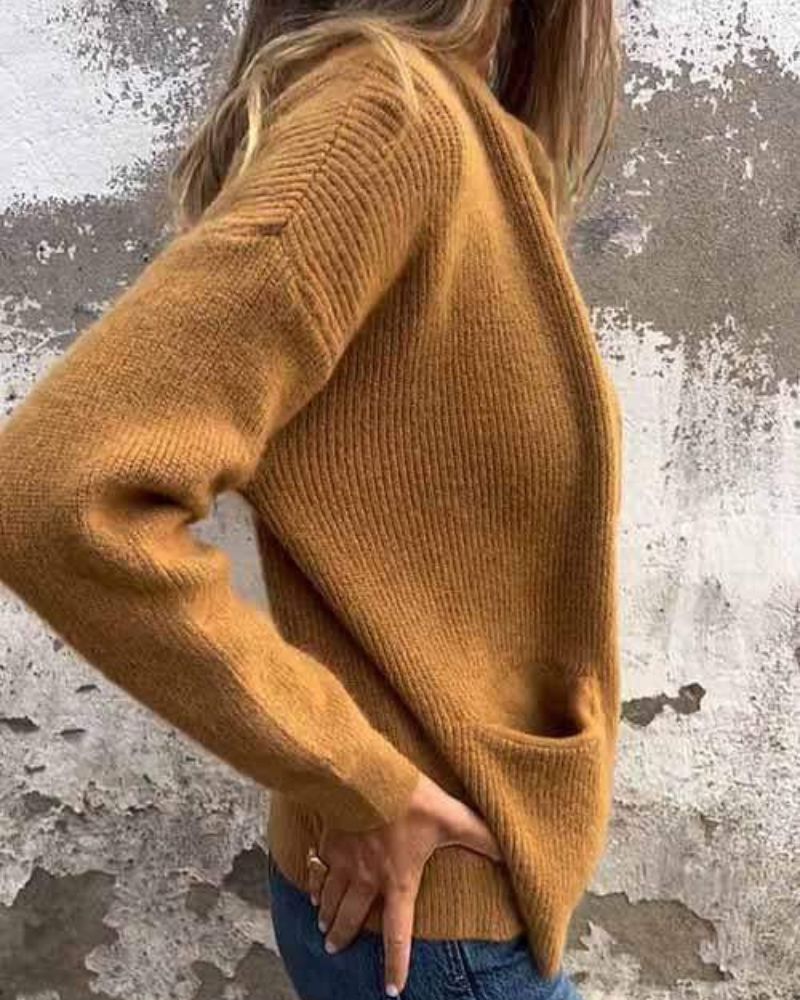 Women's Sweater | Stand Collar Patch Pockets