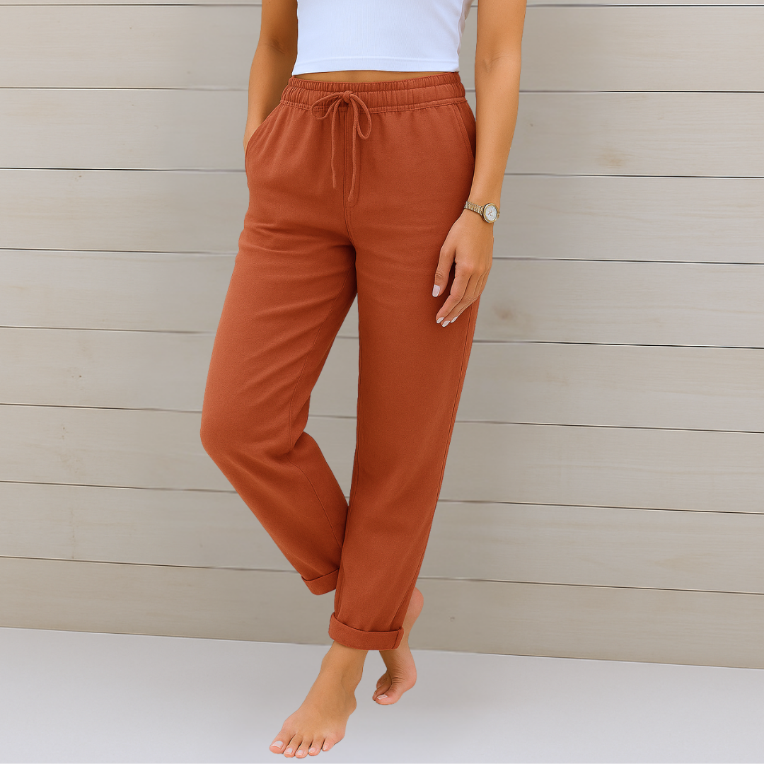 Women’s Straight Leg Pants with Elastic Waist Side Pockets