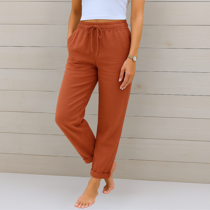 Women’s Straight Leg Pants with Elastic Waist Side Pockets