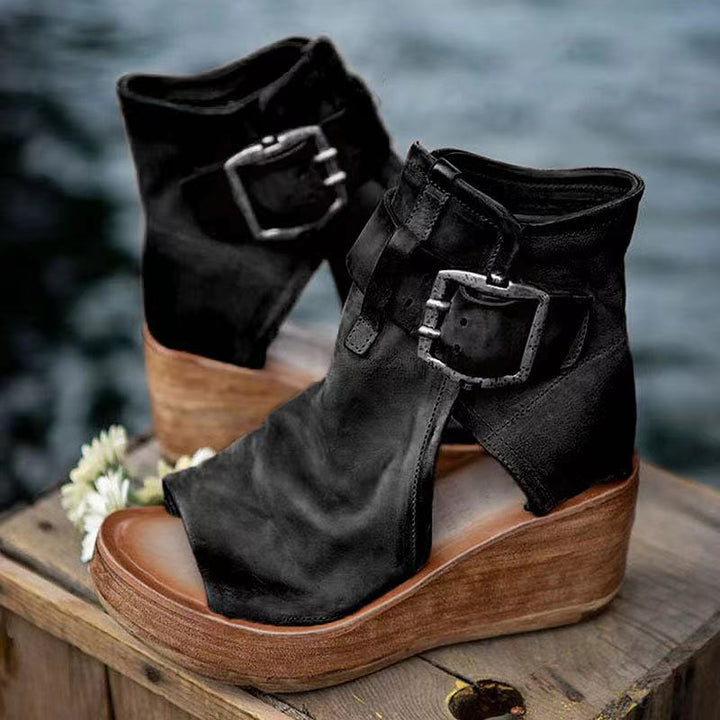 Women's Open Toe Heels with Wedge Platform Ankle Strap