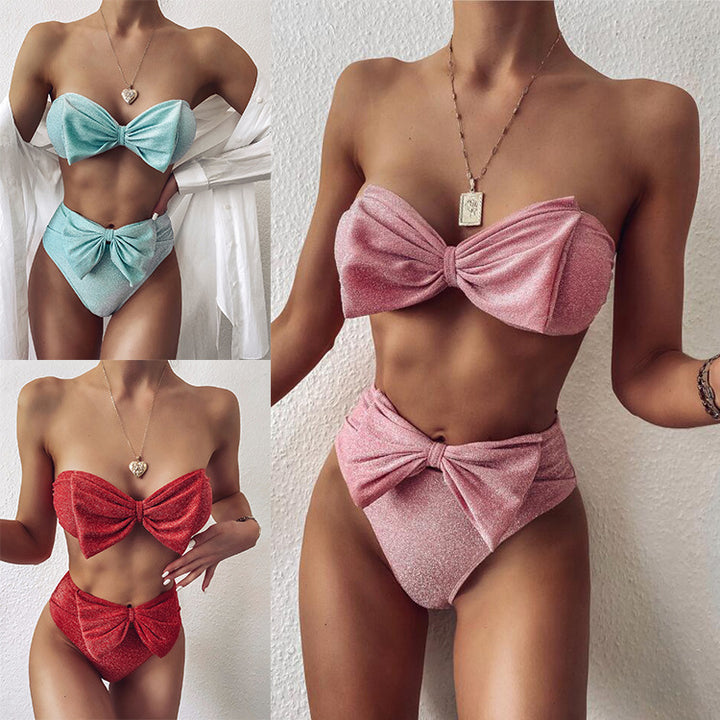 Women's Bandeau Bikini Set with Glamorous Ruffle Details StylebySassy