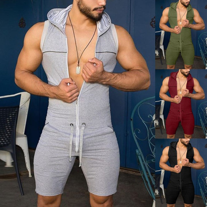 Men's sleeveless hooded overall with full zipper and drawstring StylebySassy