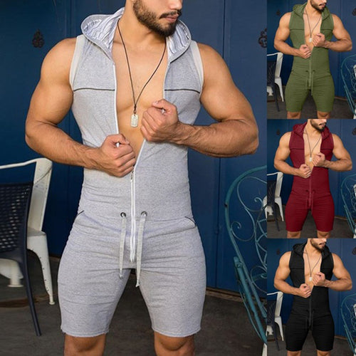 Men's sleeveless hooded overall with full zipper and drawstring StylebySassy