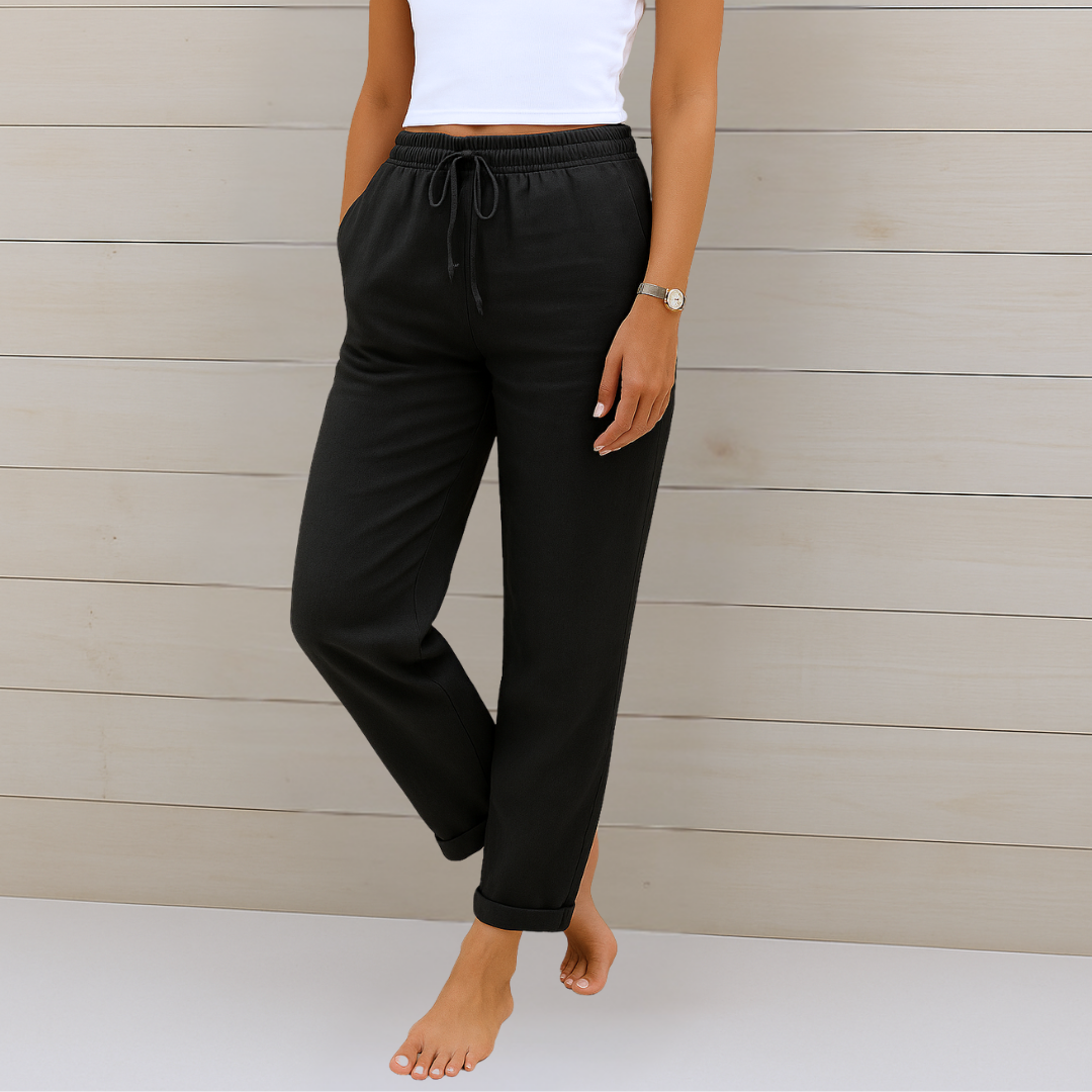Women’s Straight Leg Pants with Elastic Waist Side Pockets