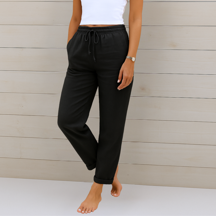 Women’s Straight Leg Pants with Elastic Waist Side Pockets
