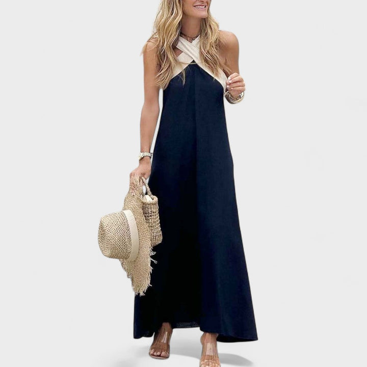 Women's Sleeveless Maxi Dress with Crossed Straps