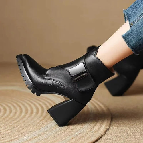 Women's Ankle Boots with Upper Strap and Block Heel