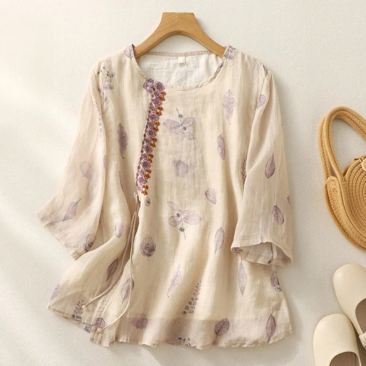 Women's Printed Short Sleeve Blouse with Button Front
