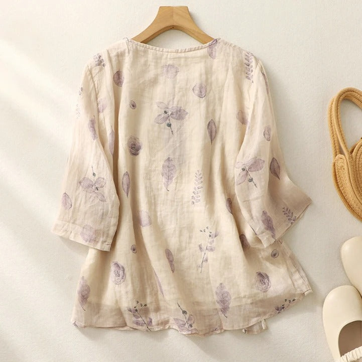 Women's Printed Short Sleeve Blouse with Button Front