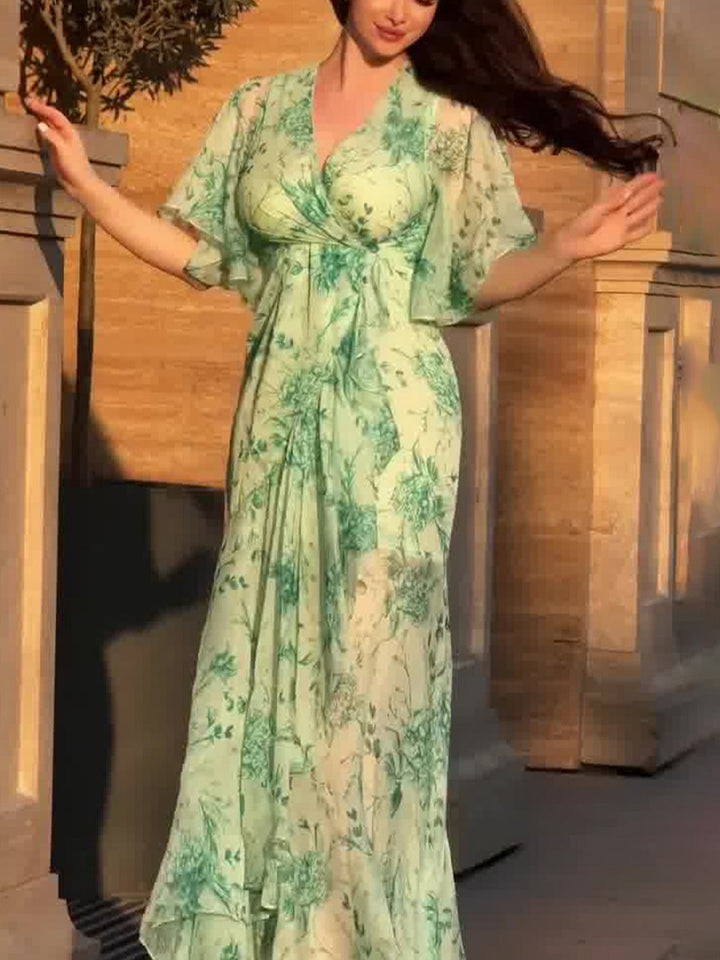 Women’s Dress | Trumpet Sleeves Floral Print